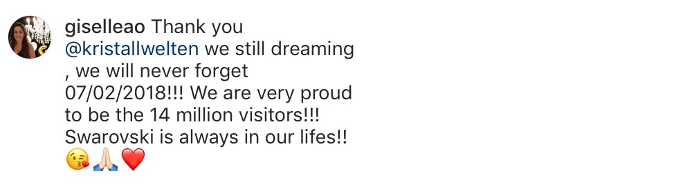 Kommentar auf dem Instagram Account der Swarovski Kristallwelten