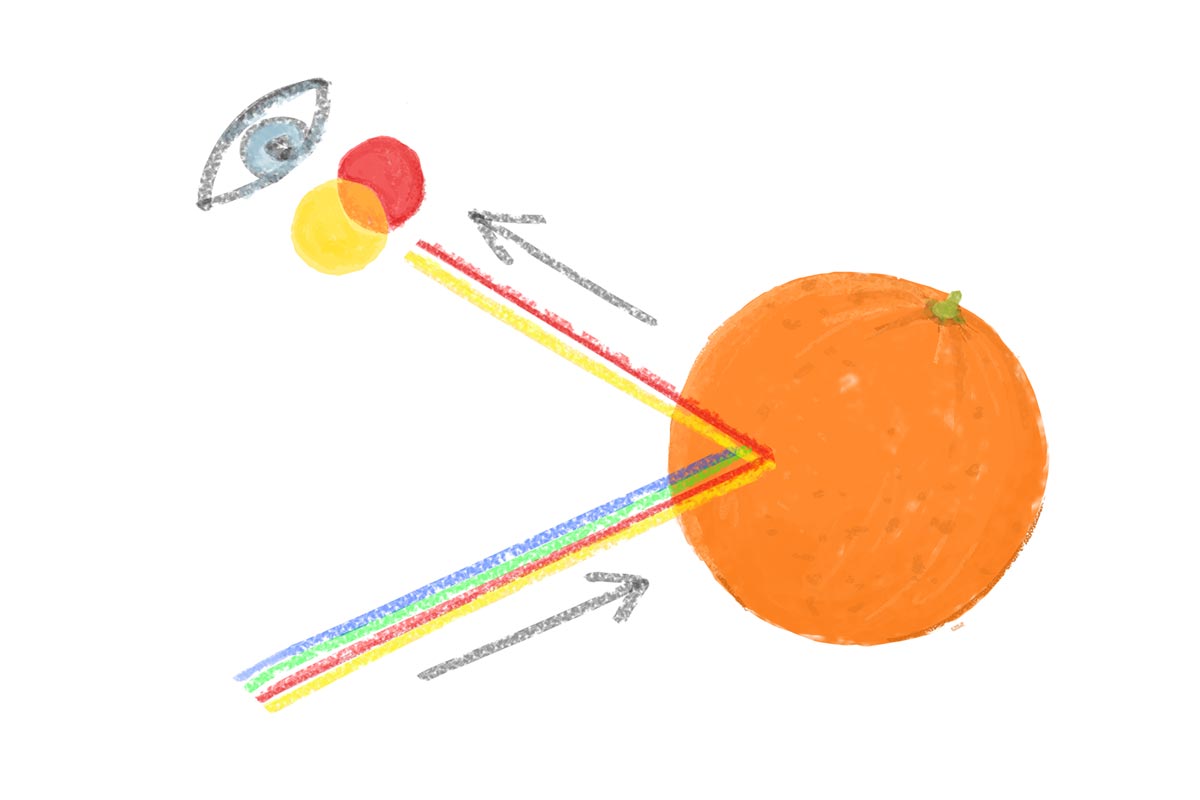 Sind das Wellenlängen, die gelb oder rot erscheinen, ist der Gegenstand orange.